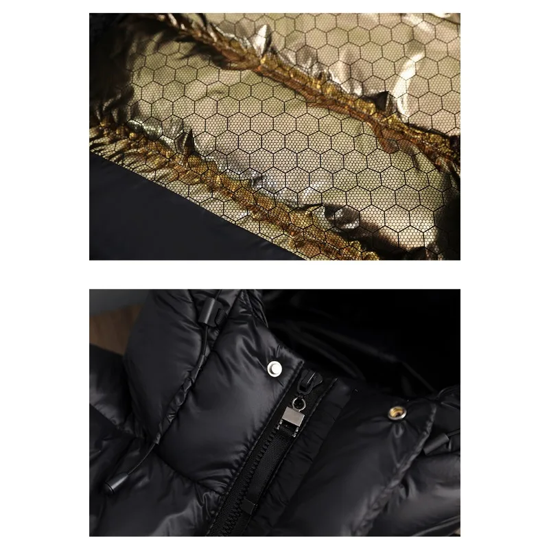 Winter New Style Black Gold White Duck Down Mid-Length Down Jacket Women's Clothing Chic Hooded Windproof Below The Knee Warm