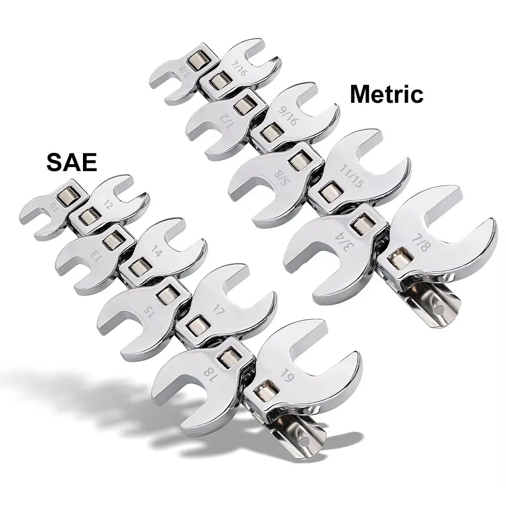 

8 Pcs 3/8 Inch Drive Crowfoot Wrench Set Inch/Metric Chrome Plated Crow Foot Metric Key DIY Professional Hand Tool