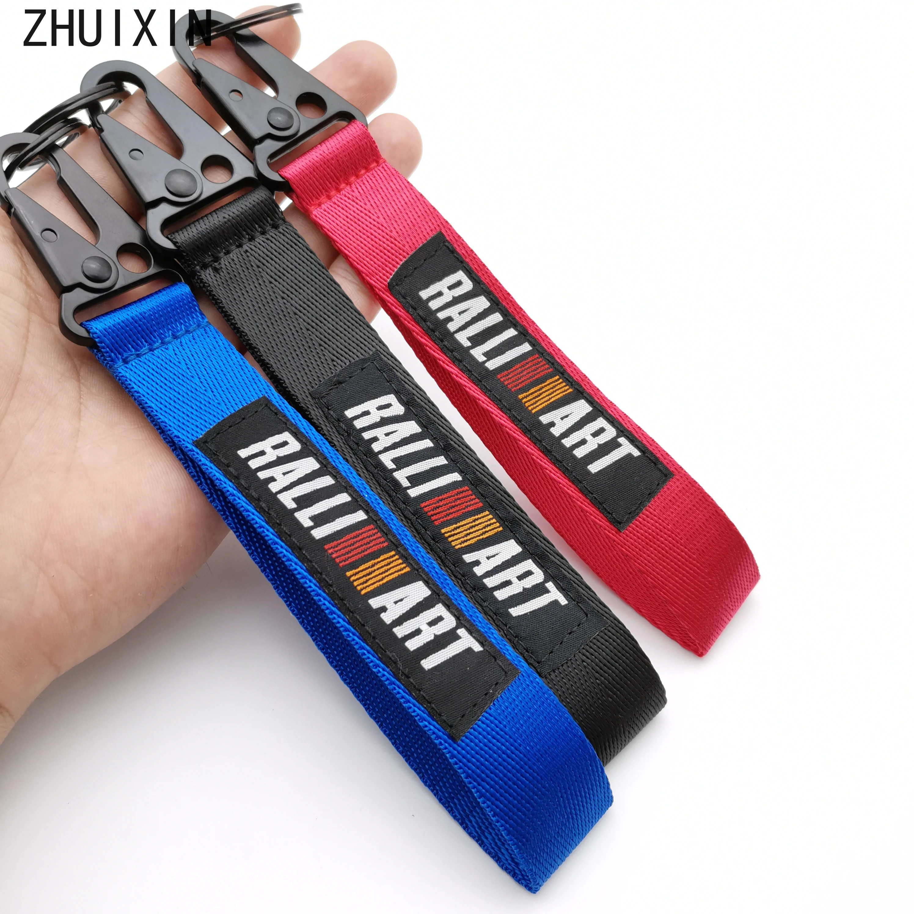 

Keychain for Car Keys Nylon Woven Label Turbo JDM for Mitsubishi Accessories for Ralliart Emblem Wristband Lanyard Men Gift