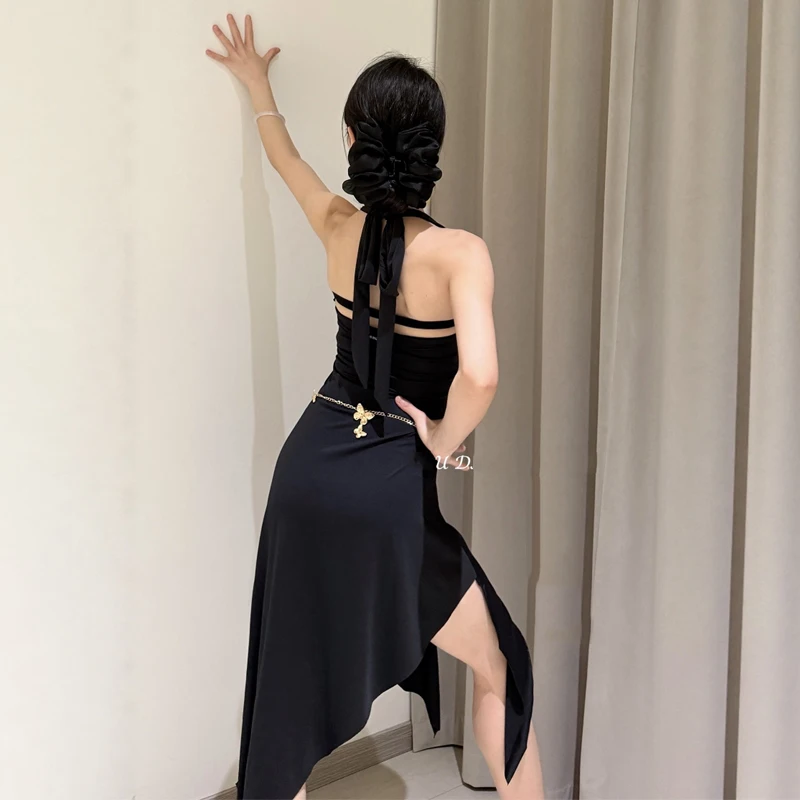 Volwassenen Ballroom Dans Praktijk Pakken Zwart Luipaard Latin Dans Jurk Vrouwen Chacha Samba Latin Dans Jurken Stadium Slijtage SL13197