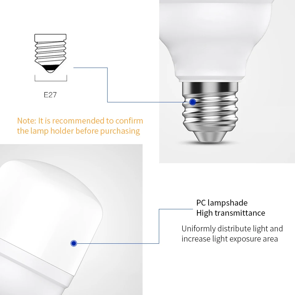 60W High-power LED Light Bulbs E27 20W 30W 40W 50W Saving Energy Super bright Lamp Interior Living Room Bedroom Office Lighting
