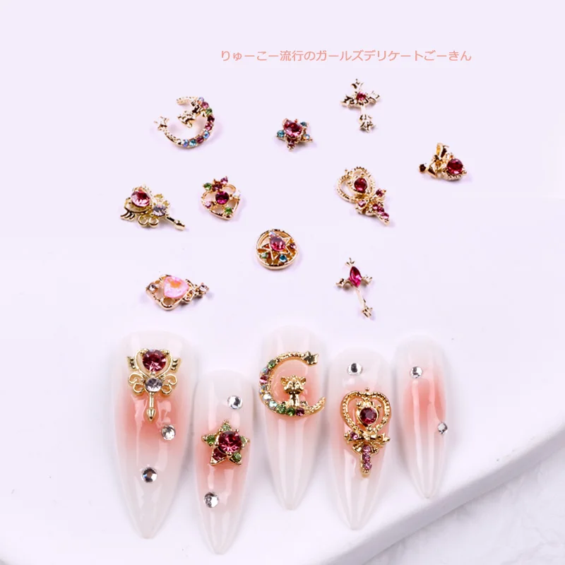 TSZS-Breloques à ongles japonaises à dos plat, en alliage, taille mixte, anneau, accessoires de beauté, biscuits pour manucure, 10 pièces/lot