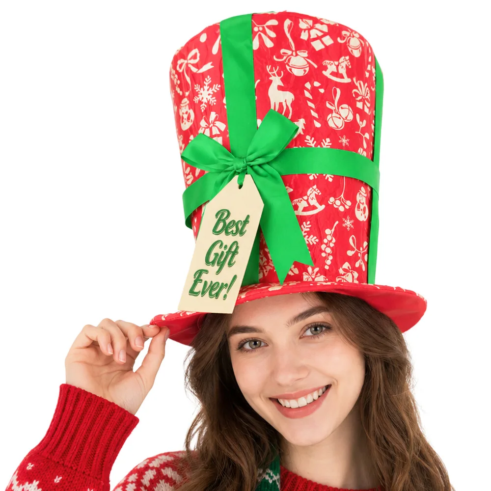 New Christmas Red Hat Christmas Party Top Hat Green Butterfly Decoration Creative Christmas Dress up Props - view 5