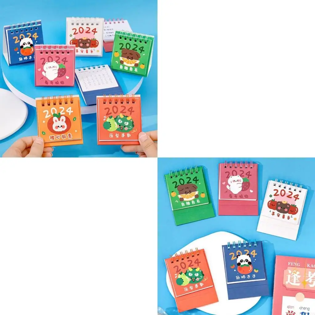 Desk Calendar, Mini 2024 Cartoon Standing Desktop Calendar, Small Daily Planning Monthly Calendar for Home