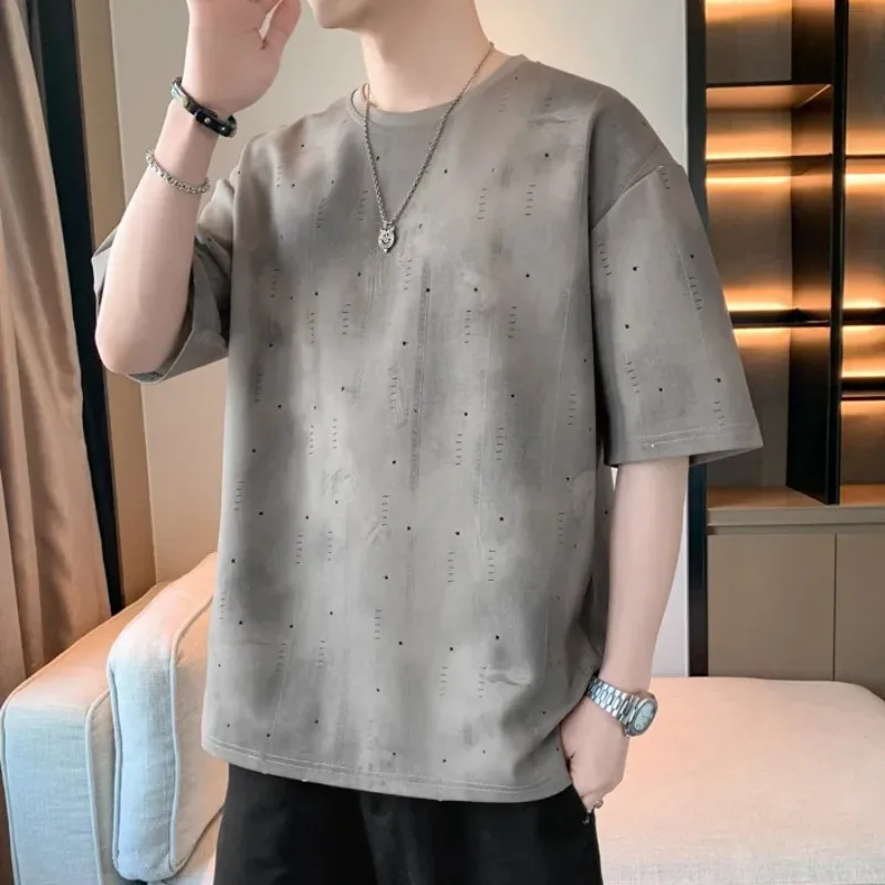 

Мужская роскошная футболка с коротким рукавом и звездным принтом, свободного кроя, повседневная, модная