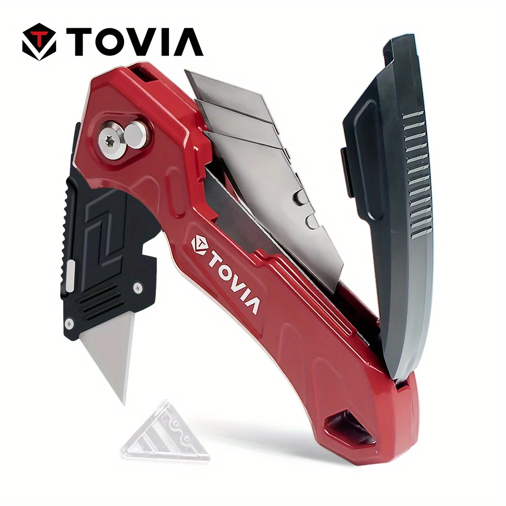 1pcMulti-functionfoldingknife,quick-changeboxcutter,bladestoredinhandle,forcablecartons,withspareblades