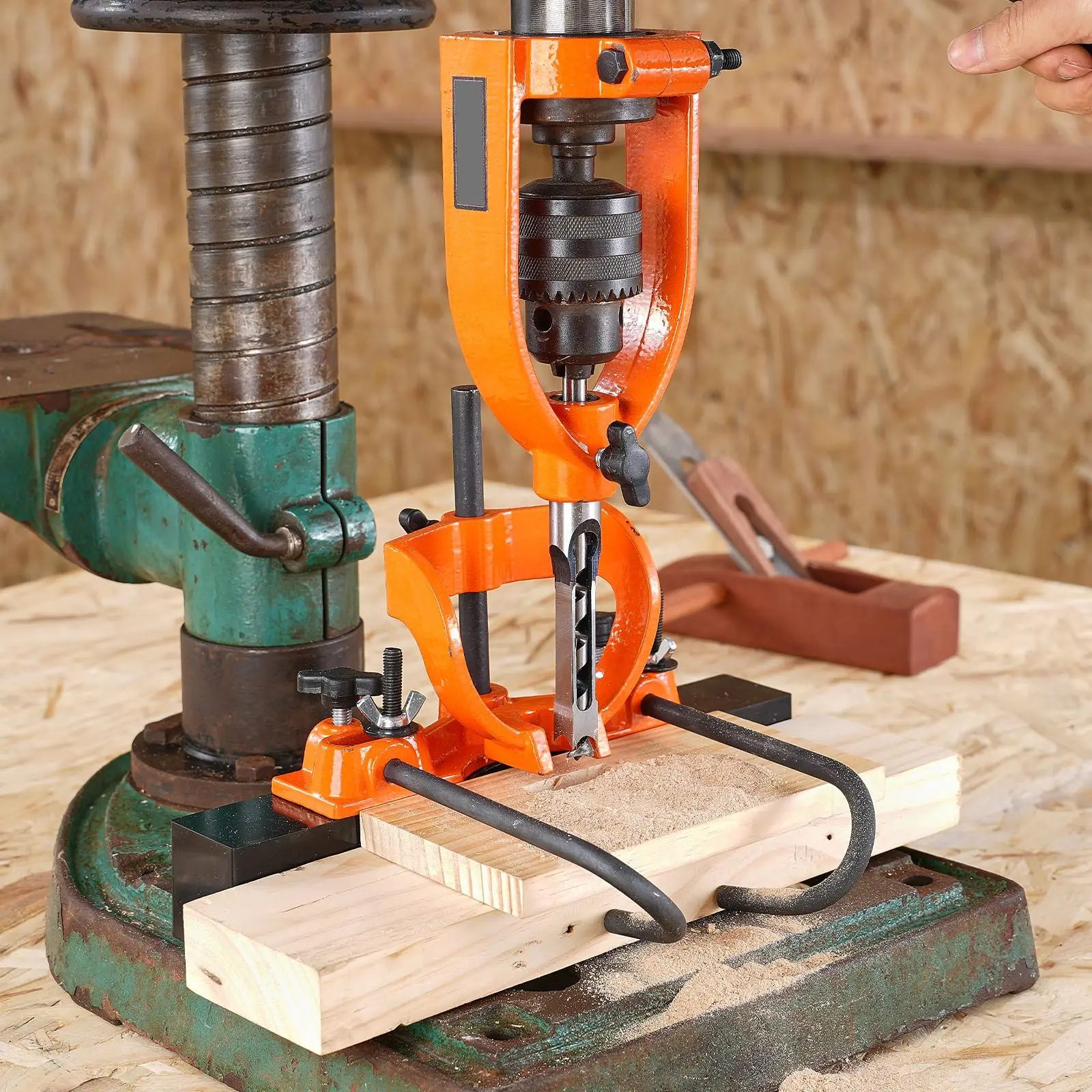 Mortising Attachment for Drill Press, 4 Model Drills Square Hole Chisel Set, Bench Drill Locator Set Mortise and Tenon Tools
