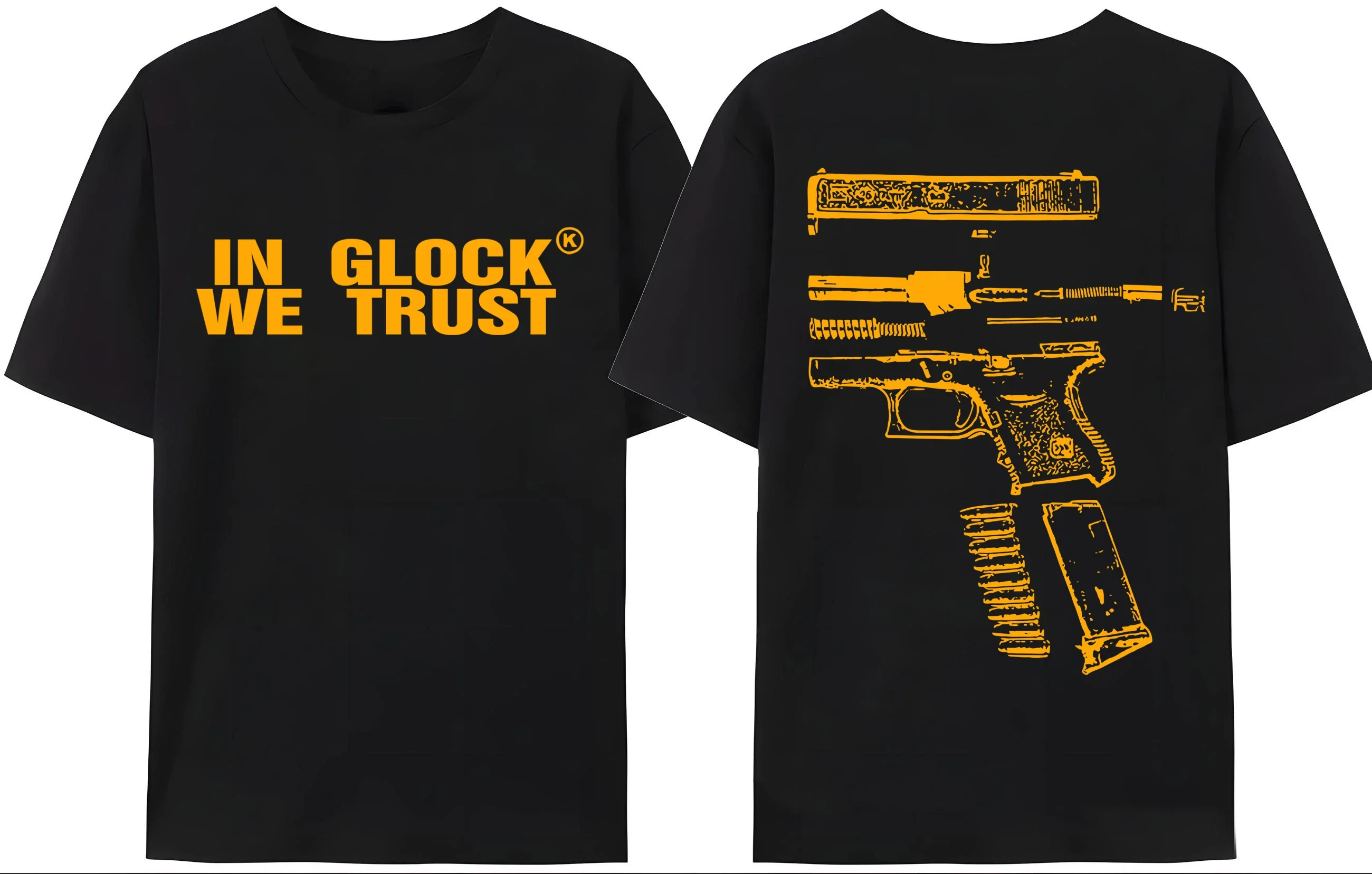 LE Gun Tshirt Mens Y2K Harajuku Hip Hop in Glock We Trust Graphic Print Round Neck Cotton TShirt Gothic Short Sleeve Tops