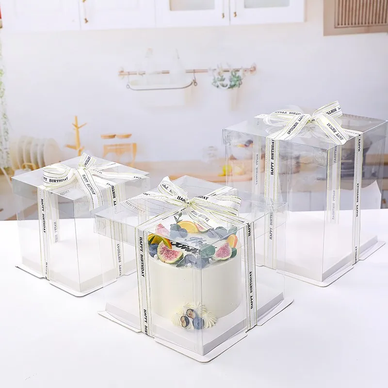 Ins Transparent Packaging Cake Box Plastic Large Cake Box Packing Supplies Birthday Wedding Sweets Bakery Wrapping Box