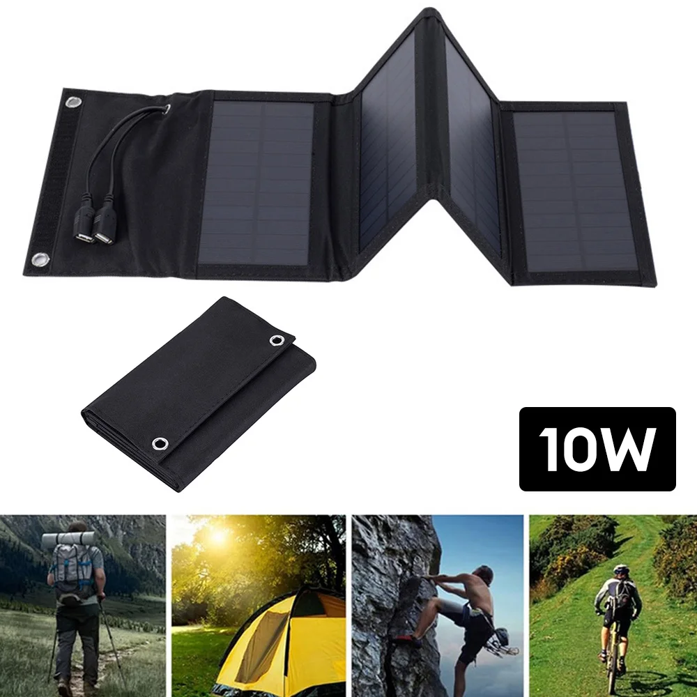 Solar Panel 5V 2USB Portable Foldable Waterproof For Cell Phone Power Bank 10W Battery Charger Outdoor Camping Tourism Fishing