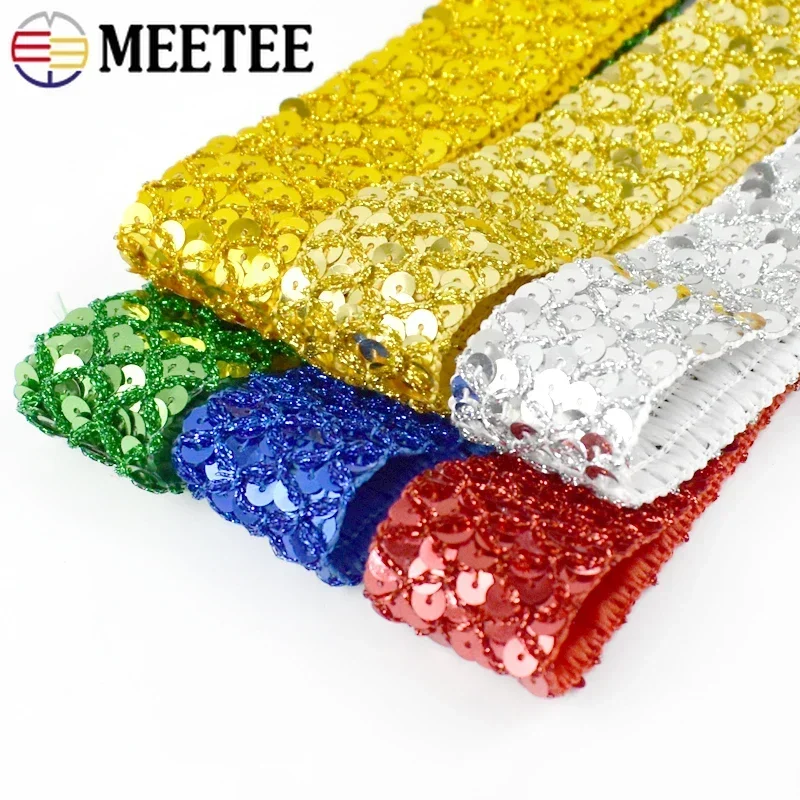 2/5/10Meters 15/20/35mm Sequin Lace Ribbon Beaded Laces Webbing Dance Dress Tape Party Decoration Band DIY Sewing Accessories