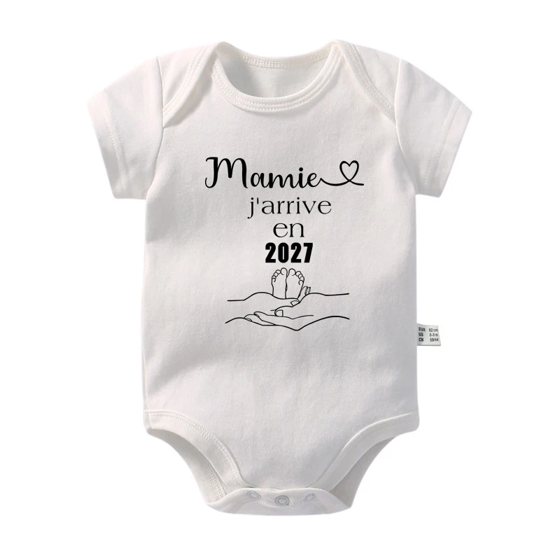 Mamie J'arrive En 2027 Baby Bodysuit French Print Newborn Romper Pregnancy Announcement Baby Reveal Outfit Onesie
