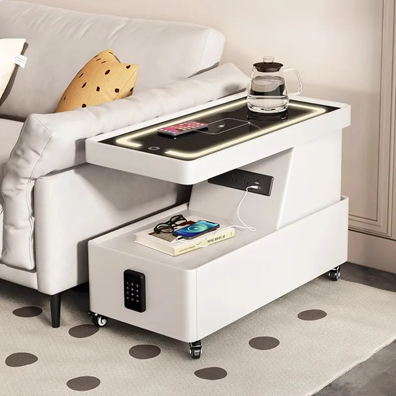 Modern Minimalism Movable Living Room Coffee Table Smart Edition White/Black Wood Storage Durablepromote sales