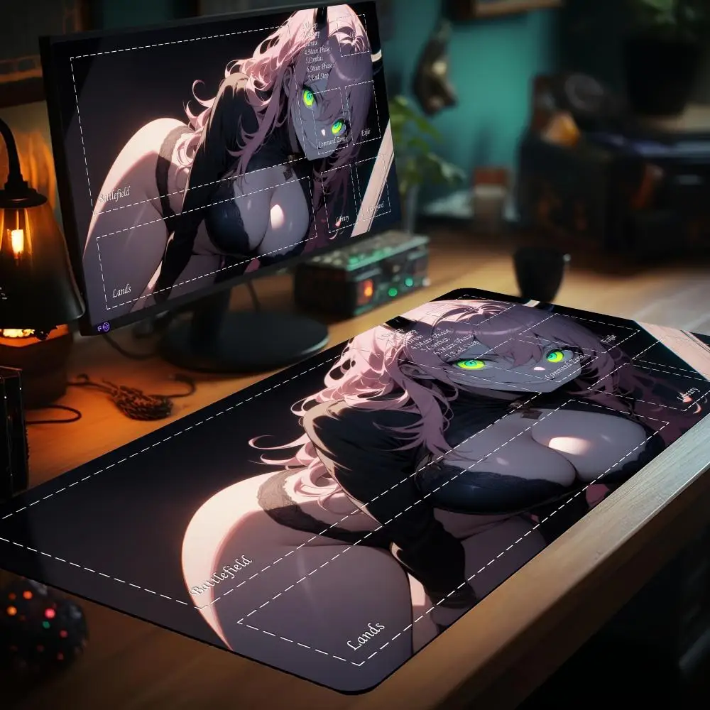แม่มดเซ็กซี่ Hentai อะนิเมะสาว Magic Playmat การ์ดเกมพร้อมโซน MTG Gathering เกมเสื่อโต๊ะ Commander Battle playmat