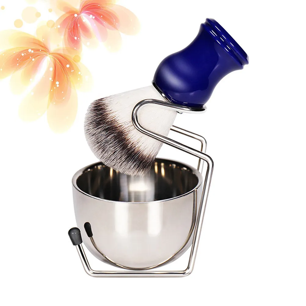 

1Set Beard Brush Nylon Bristle Shaving Set Stainless Steel Bowl Bracket Smooth Handle Comfortable Hold Portable Beard Styling