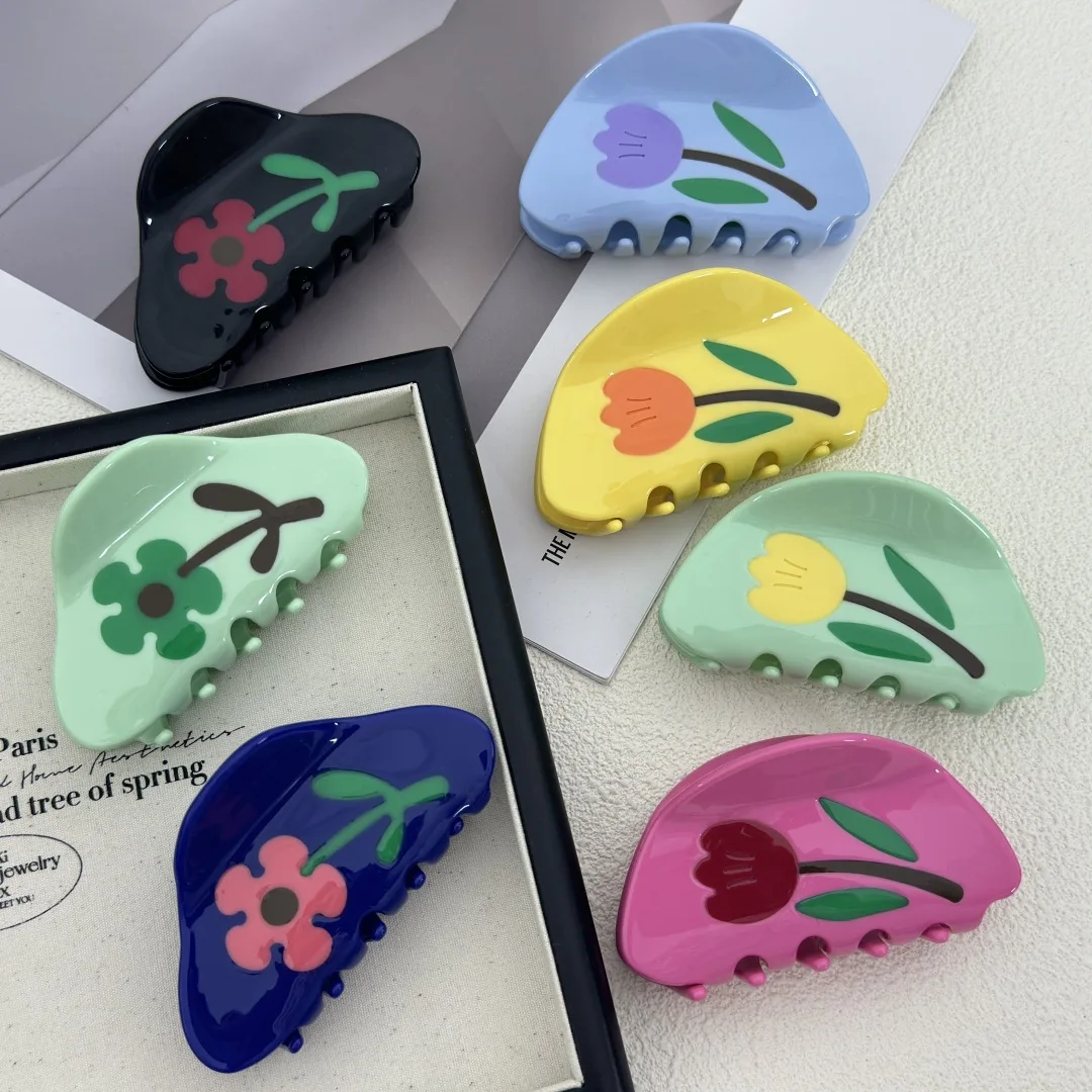 

NEW Sweet French Tulip Flower Series Hair Claw Acetate Claw Clips Trendy Crab Hair Clips for Women Girls INS Hair Accessories