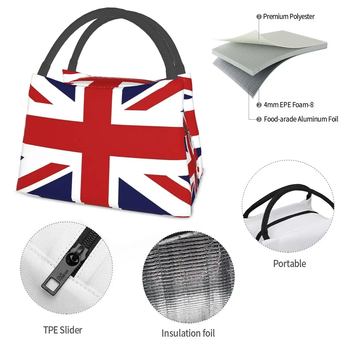 Union Jack Flag Of The UK Lunch Bags Insulated Bento Box Portable Lunch Tote Picnic Bags Cooler Thermal Bag for Woman School