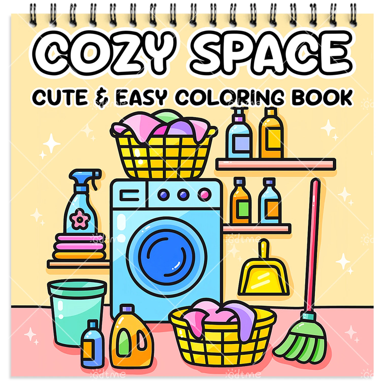 Spiral Bound Cozy Space Coloring Book for Adults - Bold & Easy Home Cleaning Scenes, Stress Relief Art Therapy Drawing Book