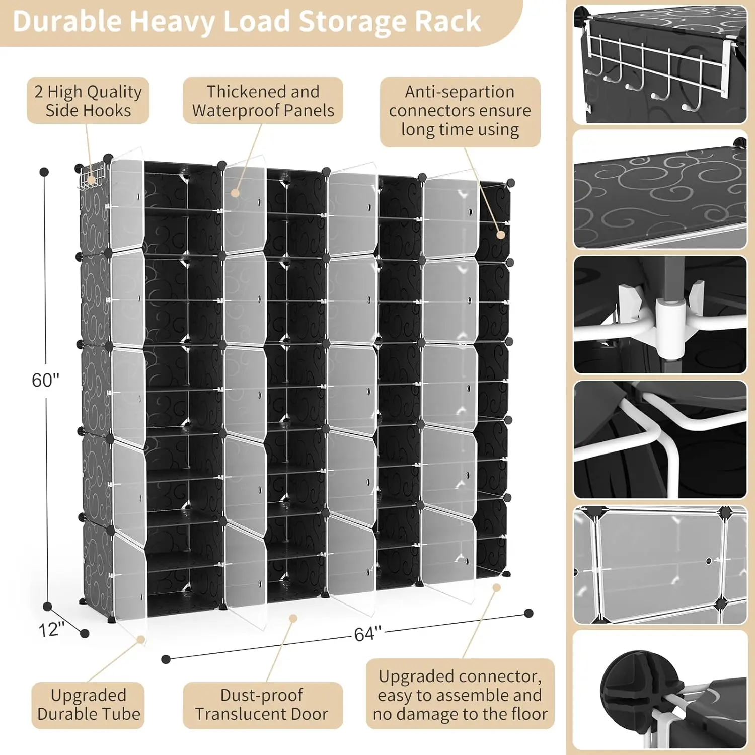 Portable Shoe Rack Organizer with Doors, 80 Pairs Shoe Storage Cabinet, Easy to Assemble, Stackable and Detachable Freestanding