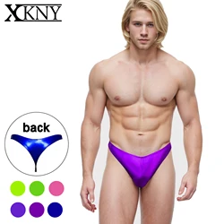 XCKNY  men glossy oversized underwear Mirror PU oversized thongs sexy solid bikini high score underwear sexy pants