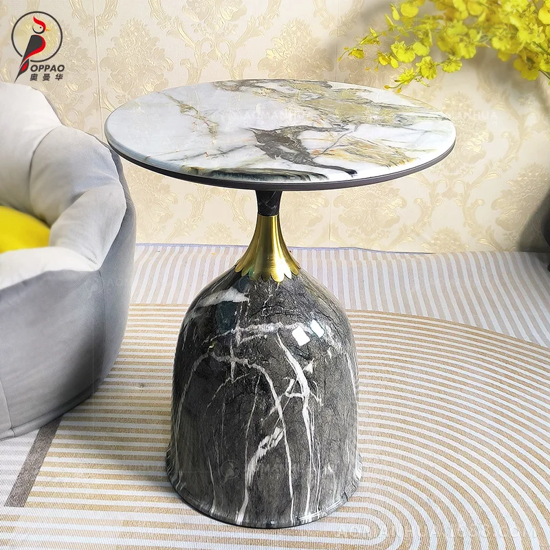 

Italian minimalist round coffee table supercrystalline stone living room sofa corner table mobile small round table club