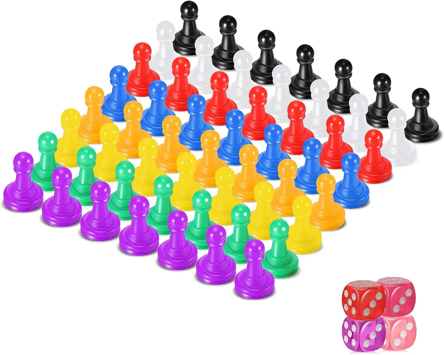 

60 Pcs Multicolor Plastic Chess Pieces & Dice Set for Board Games