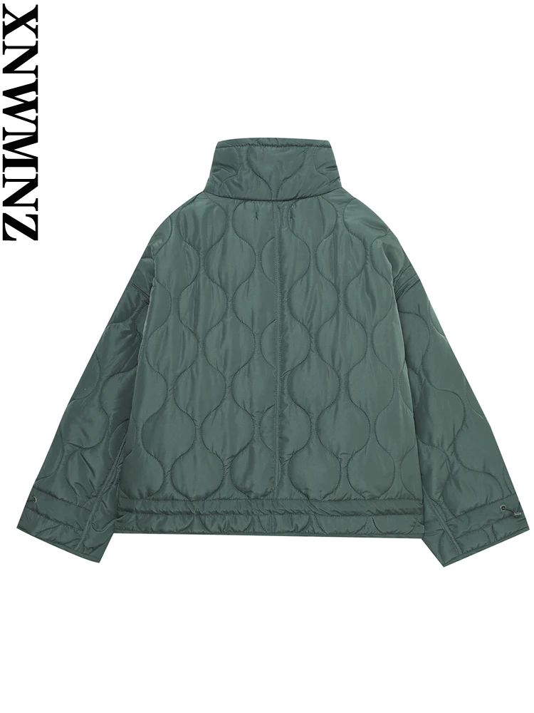 XNWMNZ Women Fashion Autumn Winter Parka Coat Loose Stand Collar Pocket Padded Parkas Female Green Jacket  Female Warm Outwear