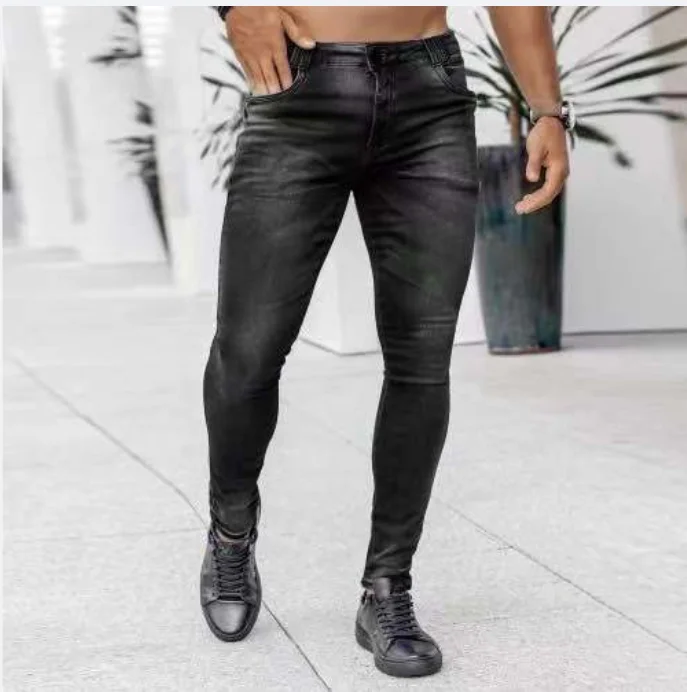 Pantalones vaqueros para hombre, pantalones vaqueros elásticos ajustados, pantalones vaqueros cónicos, ropa de calle, pantalones vaqueros elásticos, monos vaqueros de cintura alta, pantalones Harem para hombre