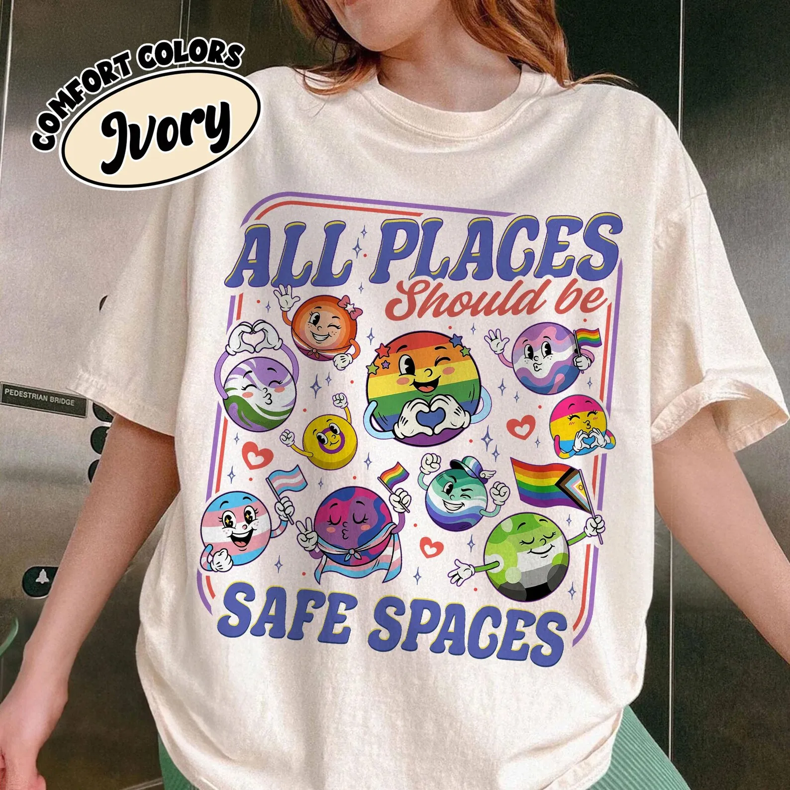 Pride Month Planets Shirtcotton, All Places Should Be Safe Spaces Tshirt, LGBT Awareness, Trans Rights Gift