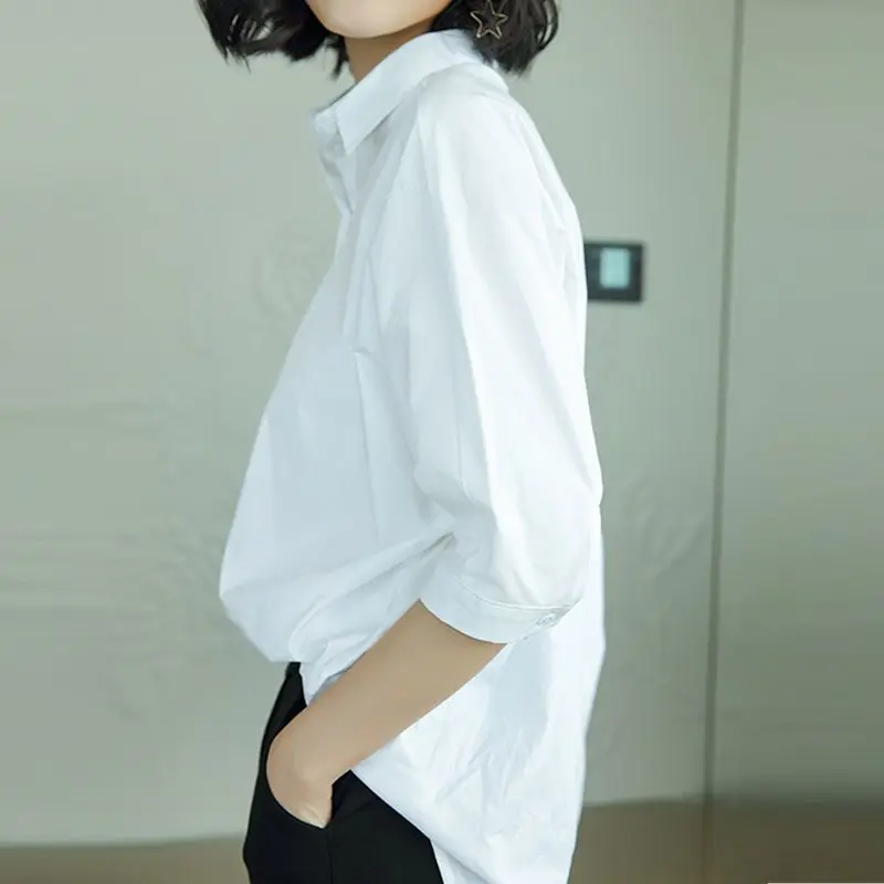 Casual Office Lady Blouses Turn-down Collar Spring Summer Button Simplicity Three Quarter Sleeve Intellectual Women's Clothing