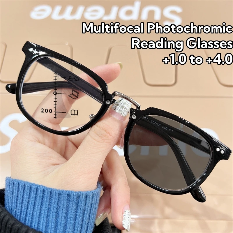 

Trendy Color Changing Presbyopia Glasses Multifocal High-definition Reading Glasses Business Anti Blue Light Far Sight Glasses