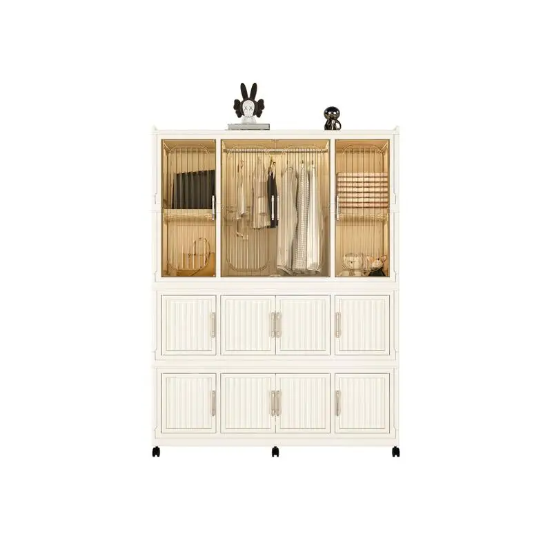 Portable Wardrobe Closet Organizer for Clothes, Dresser with 12 Magnetic Doors, 12 Cubes & 1 Hanging Rod, Includes 6 Hangers,