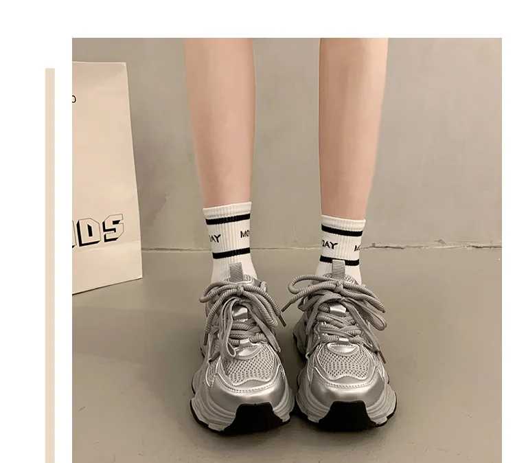 Klobige Plateau-Sneaker für Damen, Herbstmode, dicke Sohle, vulkanisierte Schuhe, rutschfeste, atmungsaktive Freizeit-Sportschuhe aus Mesh – Detail 11