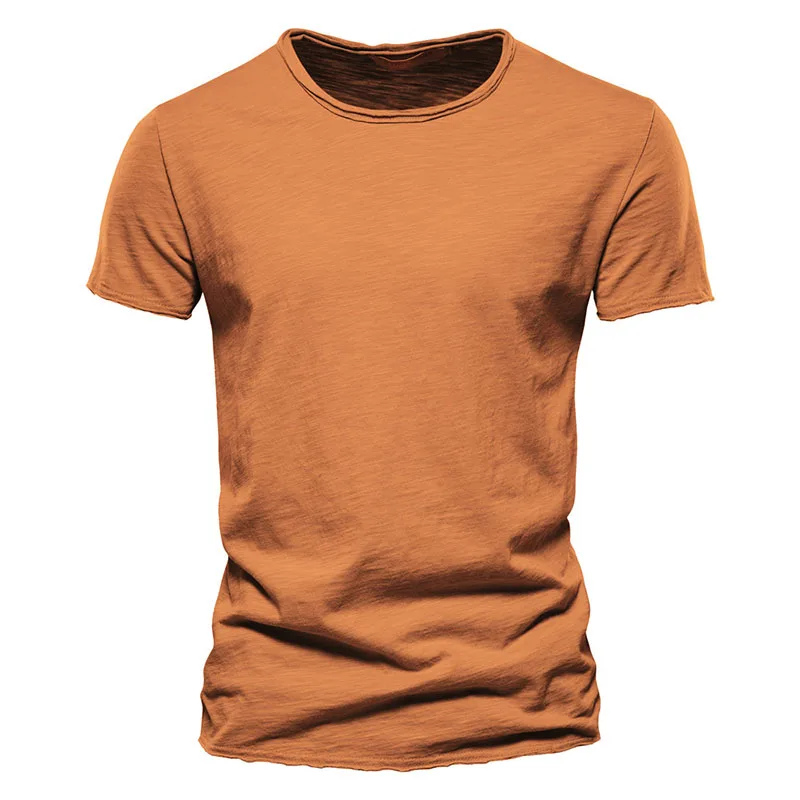 Men\'s T Shirt Pure Color Round Collar Short Sleeved Tops Tees High Quality Cotton Men T-Shirt Fashion Slim Man T Shirt For Men