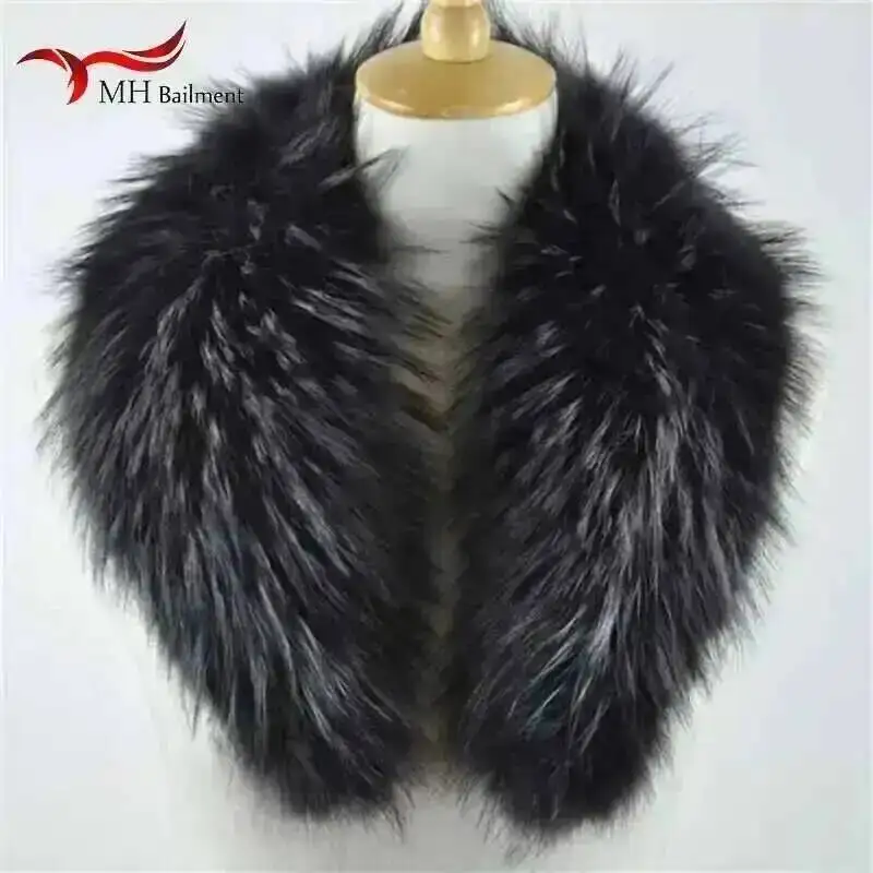 Natural Color Raccoon Fox Real Fur Collar Scarf Genuine Big Size Scarves Warp Shawl Neck Warmer Stole Muffler with Clip Loops #6