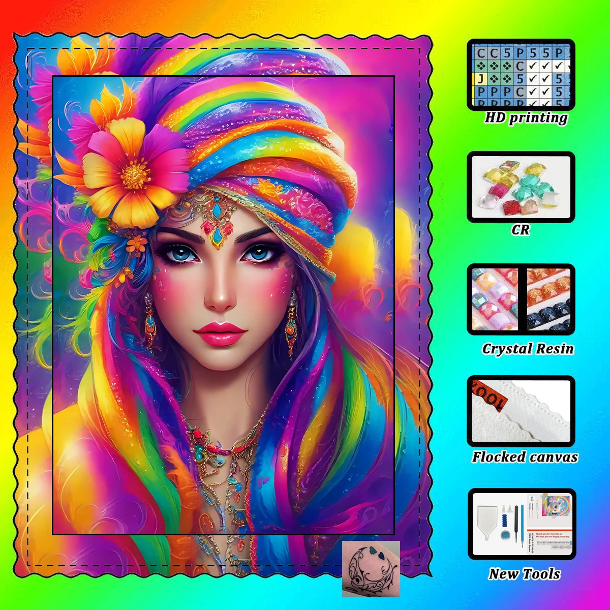 

【Maff Padial DIAMOND ART】Flower Girl Resin Diamond AB Diamond Crystal Diamond Fairy Dust Diamond Painting Rhinestone Artwork