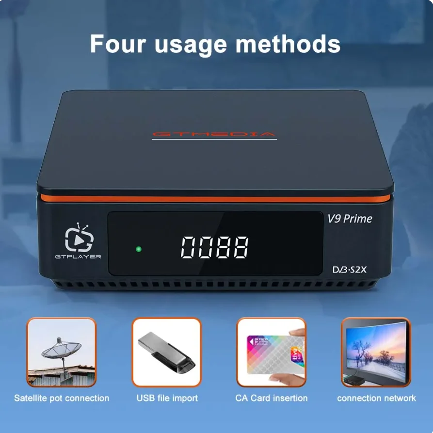 GTMedia V9 Prime Satellite Receiver, DVB-S,S2,S2X, HEVC Main10, AVS + BISS, Auto Roll, Built-in 2.4G WiFi, PowerVu Supports Mars