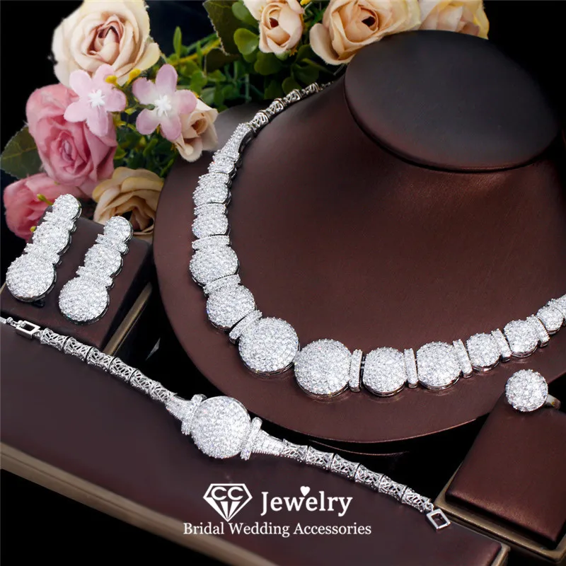 

CC Necklace Earrings Ring Bracelet Sets for Women Wedding Accessories Bridal Dress Engagement Bijoux Luxury Fine Jewelry T0275