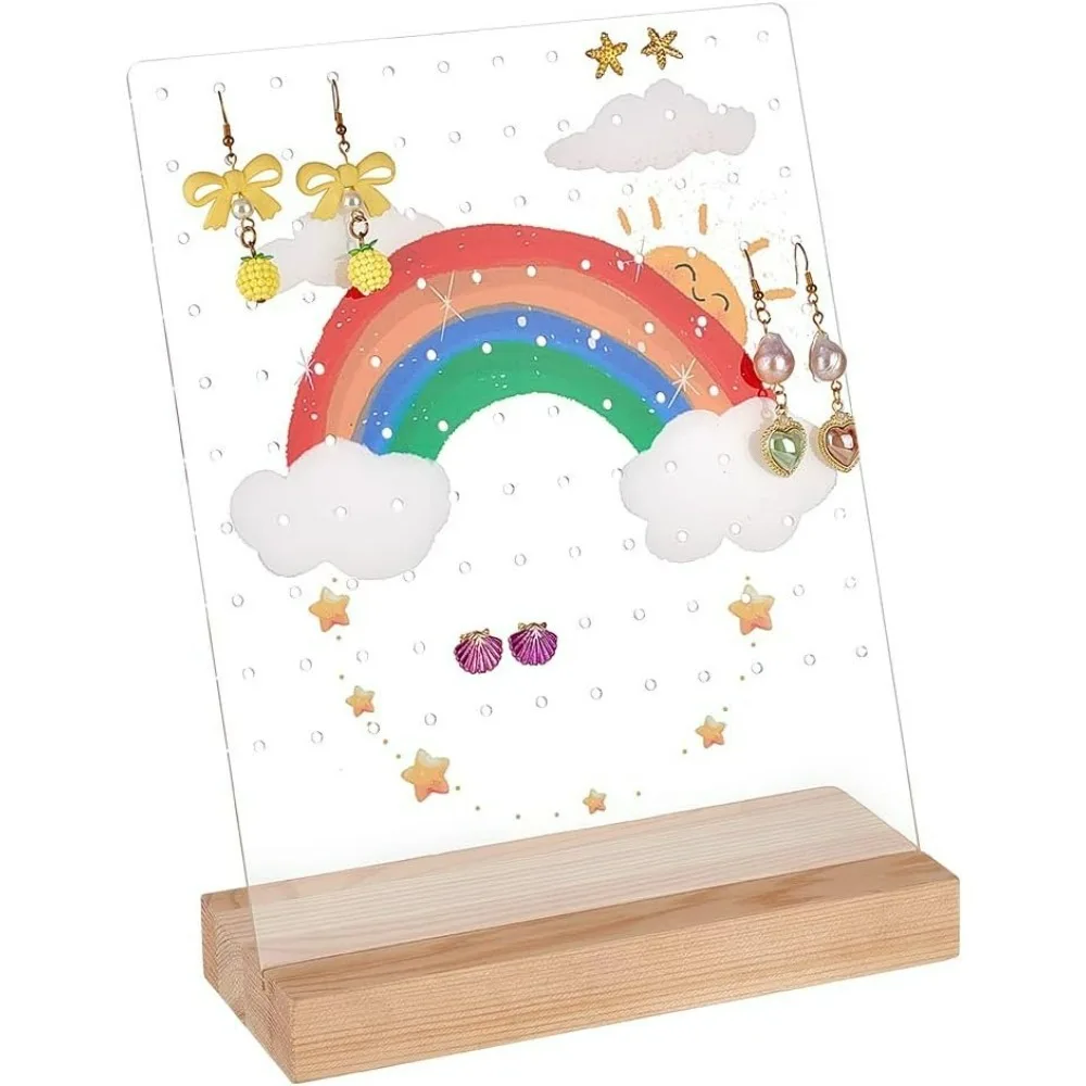 

120 Holes Rainbow Earring Holder Earring Display Stands with Wooden Base Acrylic Earring Hanger Board Stud Earring Stand