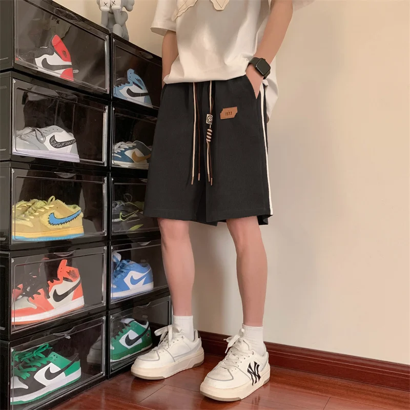 

Men's Summer Baskeall orts Thin Loose Striped Sport Pants Straight Casual Mid-Length American Sle Five-Pointed Pants