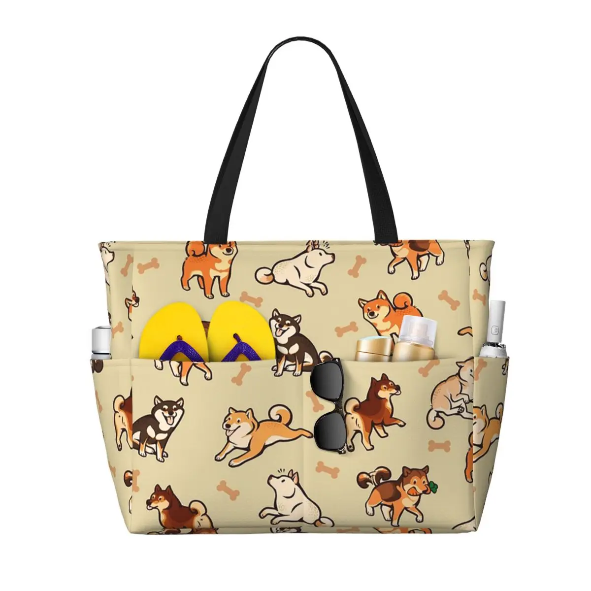 

Shiba Inu Lovely Cute Dogs In Cream Beach Tote Bag Sport Gym Yoga Duffle Large Tote Bag Women Travel Bag Fitness bag