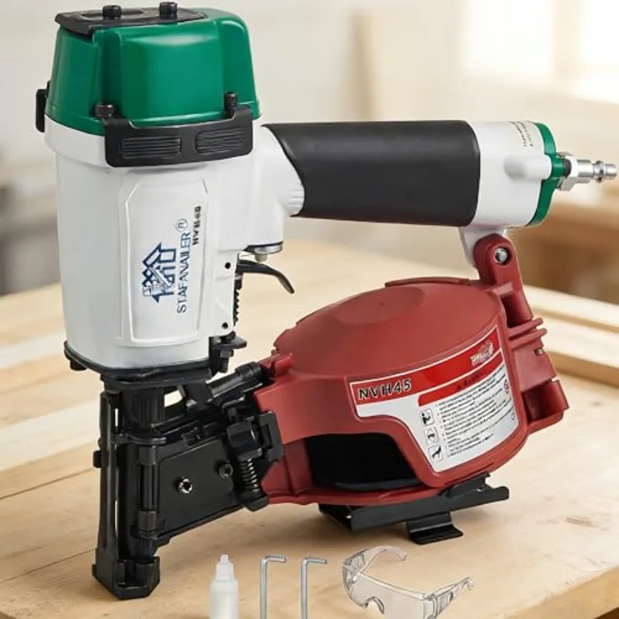 

NVH45 Roofing Nailer Gun 15 Degree Pneumatic Roofing Nailer 7/8" to 1-3/4" Nails Compatibility 3/8 NPT Air Connector 120-Pcs Lo