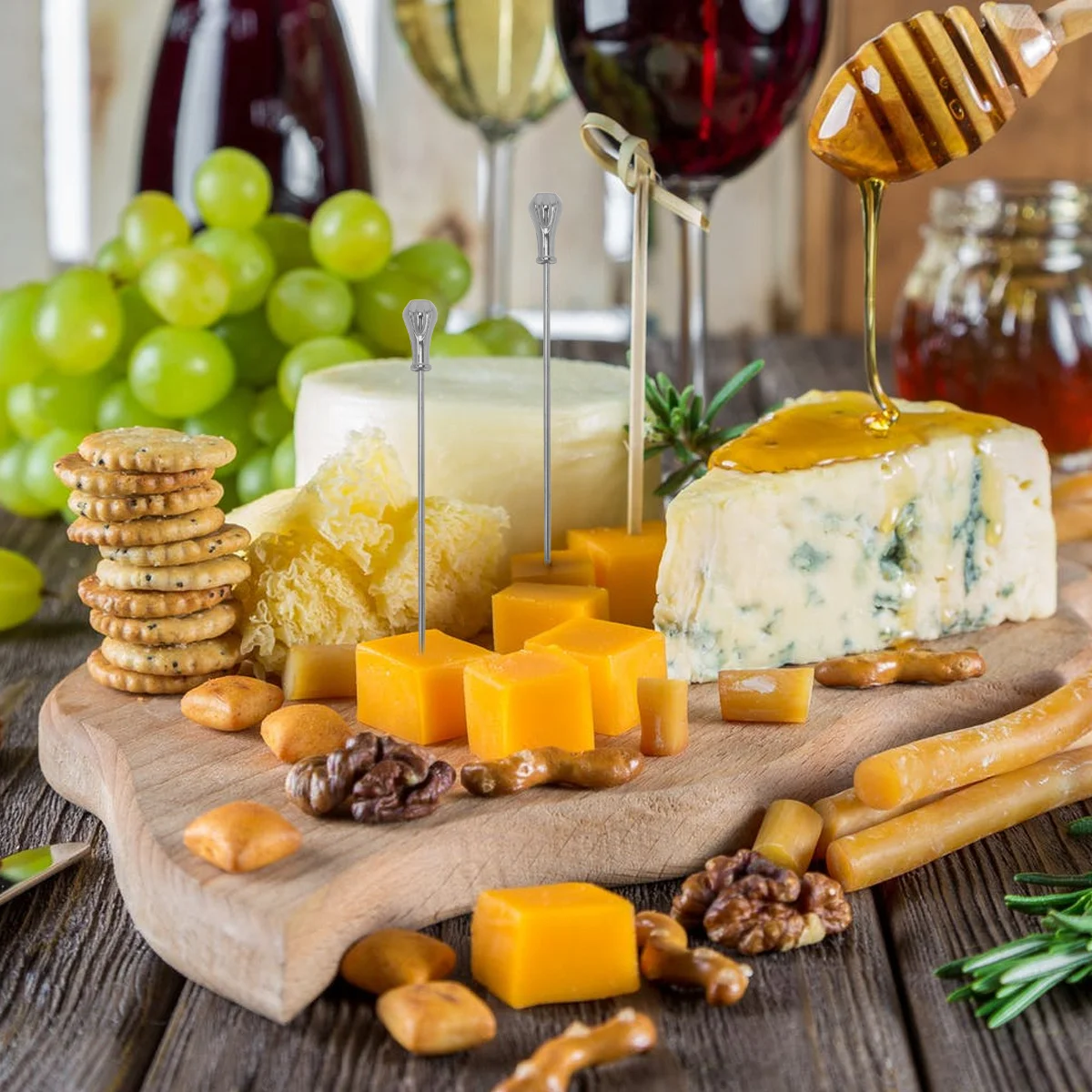 

5Pcs Stainless Steel Fruit Forks Teardrop Handle Reusable Fruit Picks Cocktail Salad Dessert Party Bar Appetizer Picks