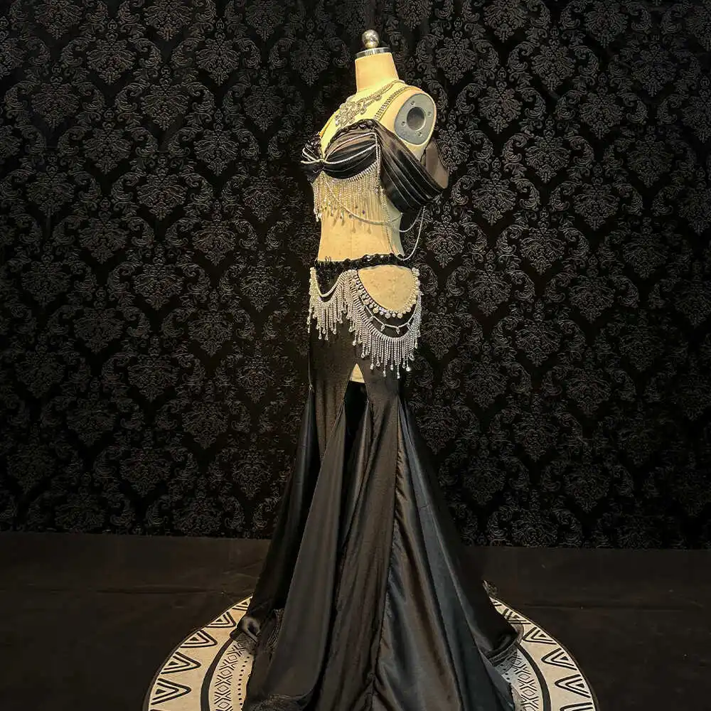 Customized Eastern Belly Dancewear Women Clothes Tassel Belly Dancing Bra Skirt Belt Oriental Dance Costume Group Stage Suit Set