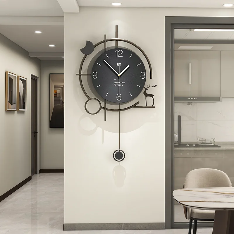 Nordic Wood Swing Wall Clock for Living Room, Home Decoration, Modern Watch, Wall Art, Quartz, Silent Clocks, 55x33cm clock wall