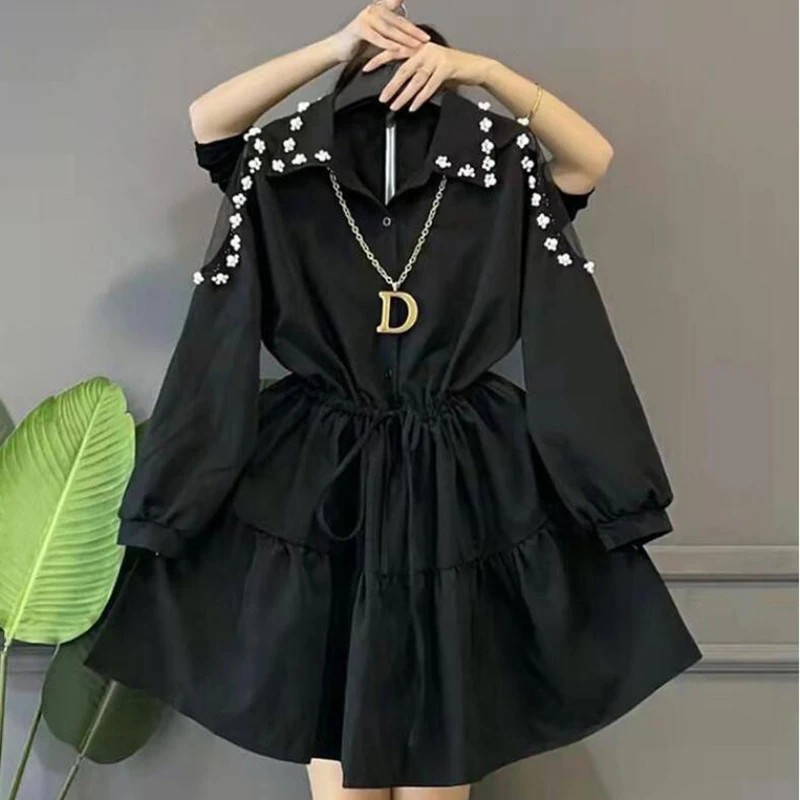 2023 Spring Summer New Long Sleeve Dresses Women Fashion Slim Single-breasted High Waist Shirt Dress Female Clothes