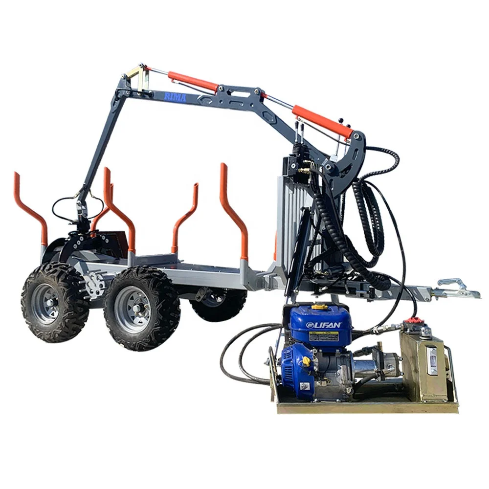 Heavy‑Duty ATV Log Trailer With Hydraulic Crane Grapple Hydraulic Support Legs Log Transport Trailer for Forest Farm Use