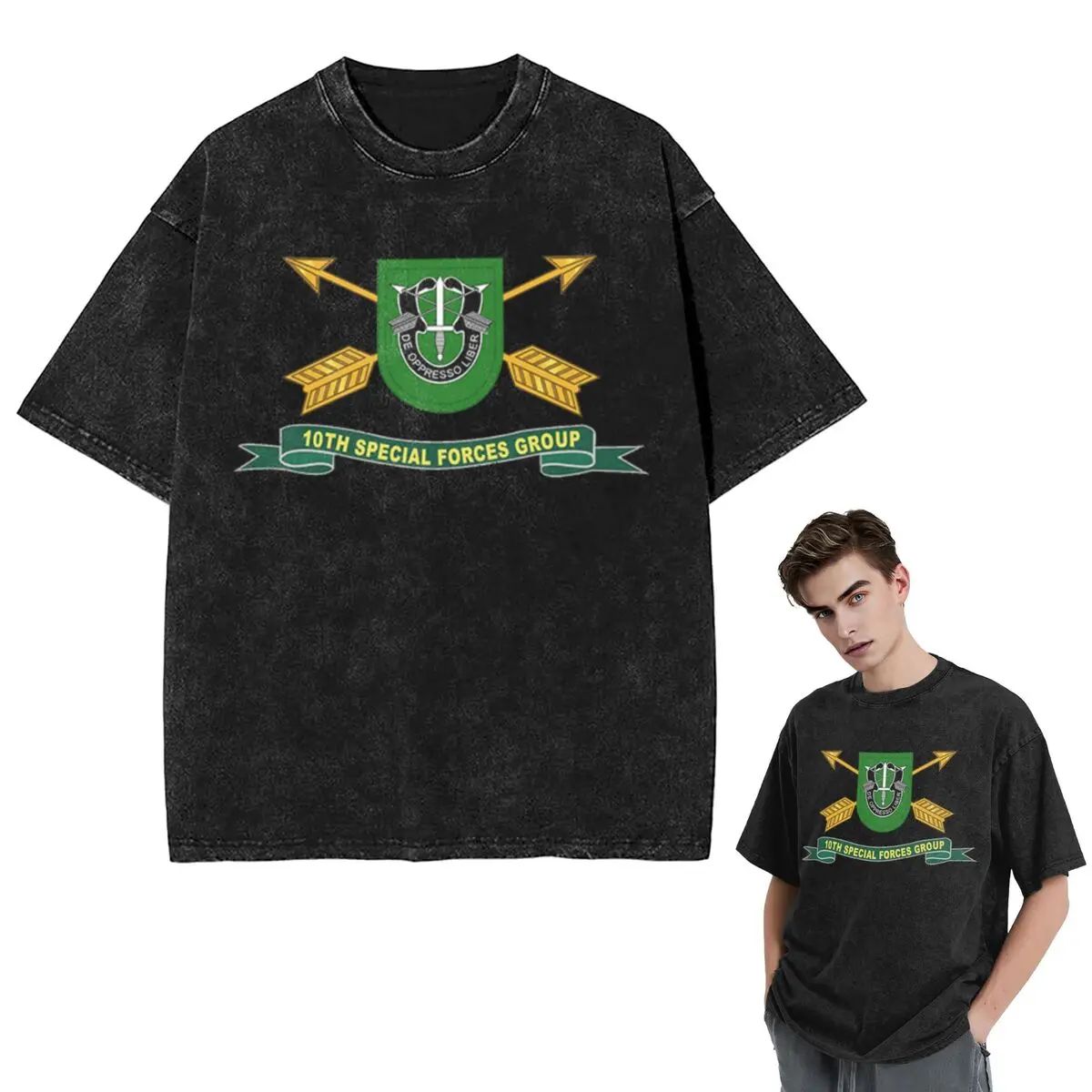 

Streetwear T-Shirts Army-10th Special Forces Group - Flash W Br-Ribbon X 300 Washed T Shirt Short Sleeve Tops Tees for Men Women