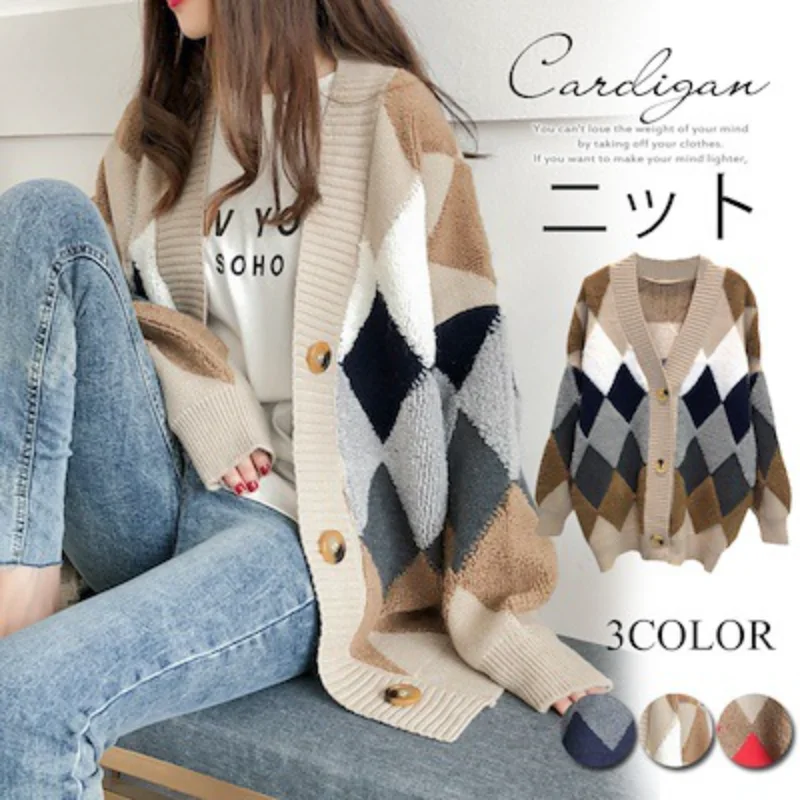 New Korean Sweater Cardigan Women's Loose Top Lazy Wind Thick Women's Sweater Cropped Cardigan