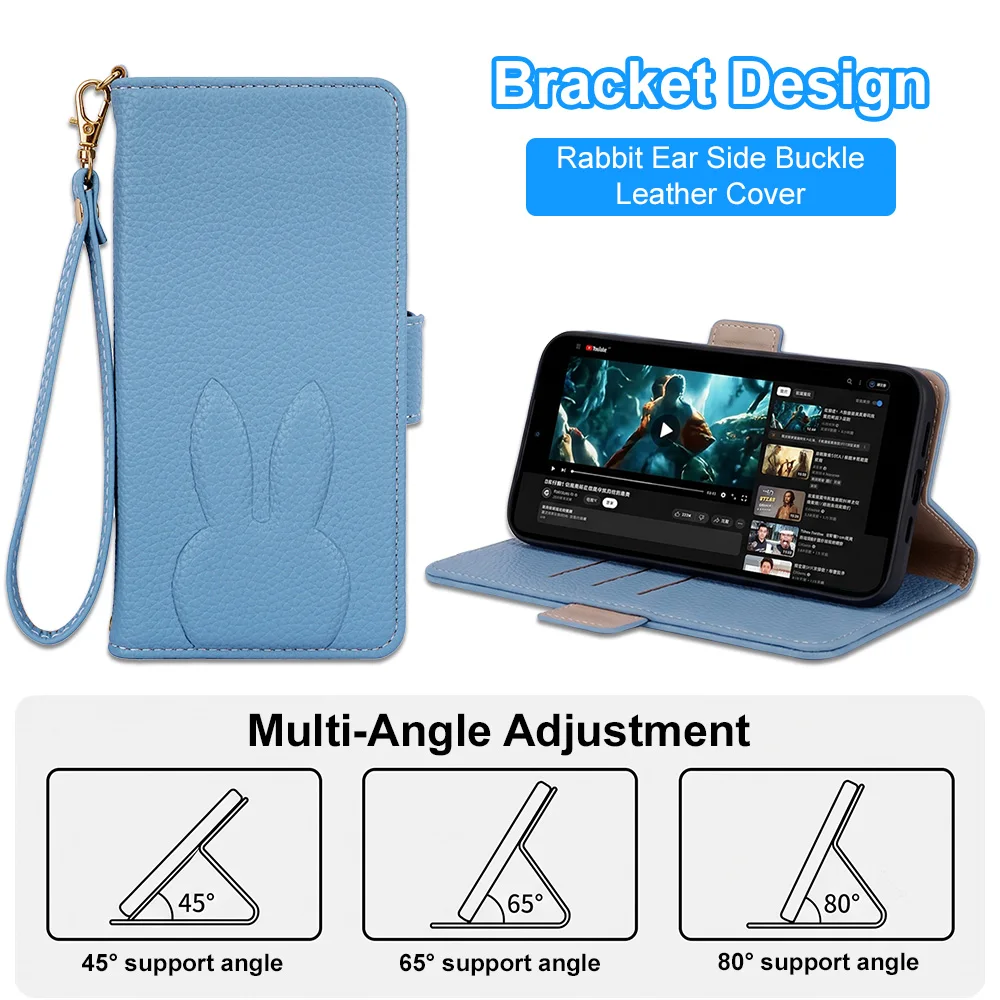 Cute Rabbit Ear Wallet Case with Card Slots For Samsung A57 A56 A54 A53 A37 A36 A17 A16 A15 S26 S25 Ultra Lychee Texture Cover